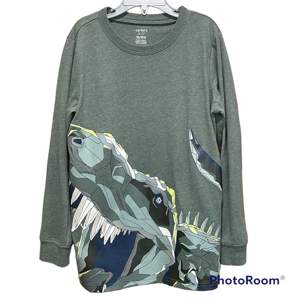 Carter’s Long Sleeve Shirt Size 10 10A Dinosaur Shade of Green Glow in the Dark